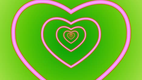 Corazones-Romance-Amor-Animación-Día-De-San-Valentín-Luz-De-Neón-Túnel-Portal-Efecto-Visual-Fondo-Abstracto-Color-Verde-Rosa