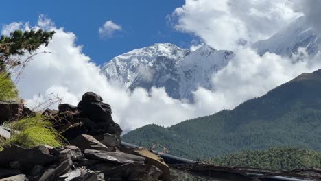 View-of-Snow-capped-Annapurna-Mountain-Range-From-Jomsom-Nepal---pan-reveal