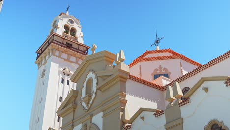 Candelaria-Church-in-low-angle-shot,-Tenerife,-Canary-Islands,-Spain