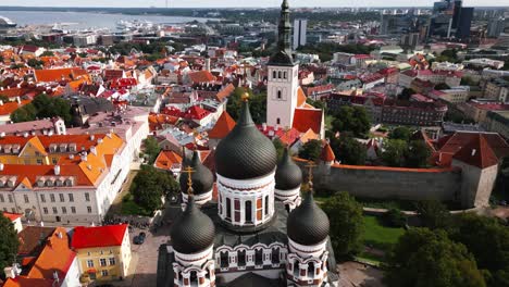 old-town,-Alexander-Nevsky-Cathedral-of-Tallinn,-Estonia,-drone,-city-center