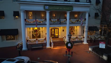 Gettysburg-Hotel,-historic-site-on-town-square-during-winter,-Civil-War-History-buffs