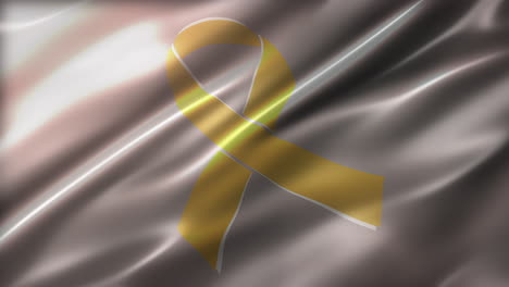 Bone-Cancer-Yellow-Ribbon,-Awareness-flag,-perspective-view,-high-angle,-glossy,-elegant-silky-texture,-realistic-4K-CG-animation,-sleek,-slow-motion-fluttering,-seamless-loop-able