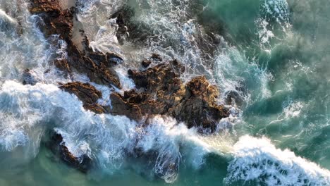 Top-down-static-shot-of-Stradbroke-Islands-Rocky-Coast-Line