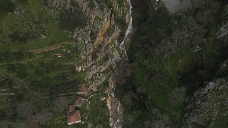 Cascading-Valdigem-River,-Lamego,-Portugal---aerial