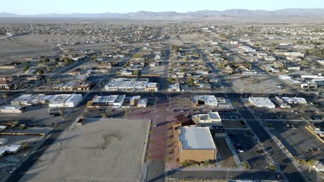 Downtown-Twenty-Nine-Palms,-California-with-drone-video-moving-in-a-circle