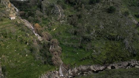 Cascading-Stream-Varosa-River---Lamego,-Portugal---aerial