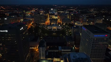 Virginia-capitol-building-among-tall-skyscrapers-in-Richmond-at-night