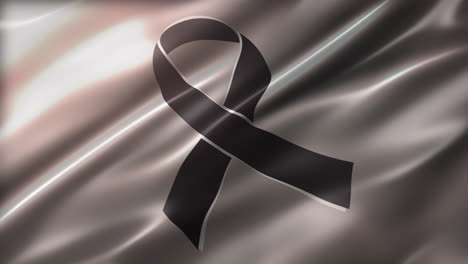 Skin-Cancer-Black-Ribbon,-Awareness-flag,-perspective-view,-high-angle,-glossy,-elegant-silky-texture,-realistic-4K-CG-animation,-sleek,-slow-motion-fluttering,-seamless-loop-able