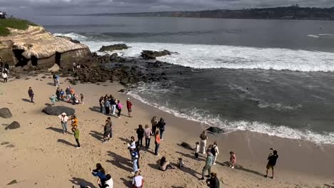 Timelapse-of-people-at-La-Jolla-Cove-with-waves-crashing-in-the-background-on-a-beautiful-sunny-day-at-La-Jolla-Cove-in-California