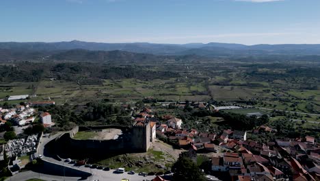 Ancient-Castle-Overlook-in-Belmonte,-Portugal---aerial