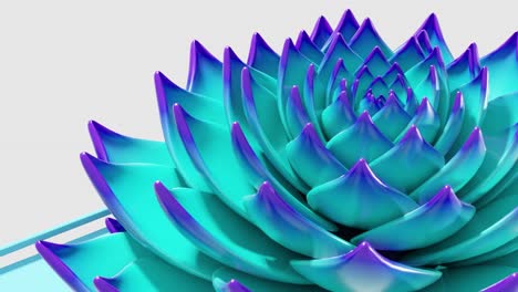 Eine-Digitale-Kunstanimation-Einer-Grünen-Und-Blauen-Lotusblüte,-Die-Sich-In-Einer-3D-Loop-Darstellung-öffnet