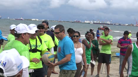 The-former-president-of-Honduras,-Juan-Orlando-Hernández-hits-a-boley-ball-during-a-physical-activity-promotion-event