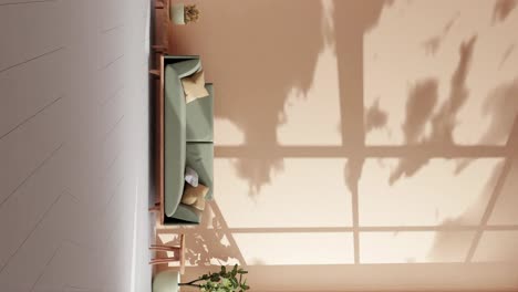 vertical-of-Modern-apartment-living-room-with-couch-and-shadows-of-clouds-moving-on-the-brown-sandy-wall-by-gently-summer-wind-breeze-rendering-animation-Architecture-interior-design-concept