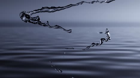 3D-rendering,-fresh-liquid-water-flows-in-spirals,-dark-ocean-background