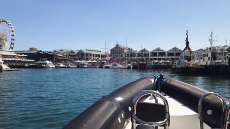 POV-footage-of-RIB-boat-entering-port-at-Cape-Town-waterfront