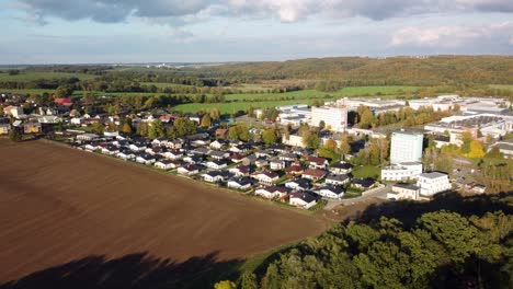 Residential-Village-Next-To-Industrial-Area-In-Ostrava,-Czech-Republic-During-Autumn