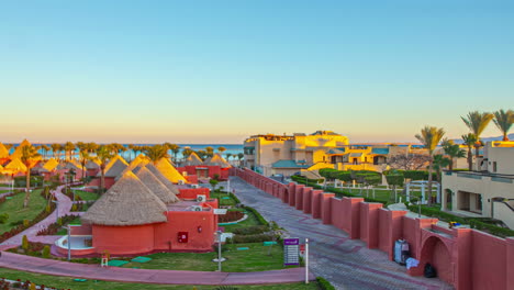 From-sunset-to-nightfall-over-a-holiday-village-in-Sharm-El-Sheikh,-Egypt