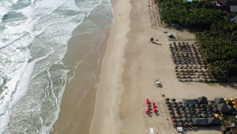 Aerial-view-of-the-beach,-palm-trees-and-the-city-around,-Praia-do-Futuro,-Ceara,-Brazil