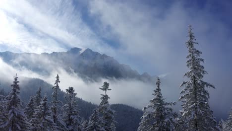 Schneebedeckte-Kiefern-Und-Wolken-Im-Bucegi-Gebirge-Unter-Einem-Blauen-Himmel