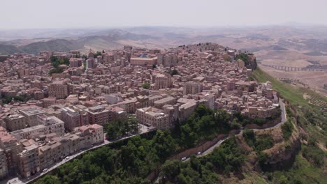 Aerial-view-of-Enna-city-on-a-rock-during-day-time,-Sicily,-Italy