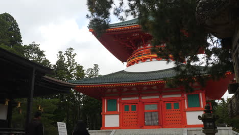 The-red-paint-of-the-Kongobuji-Danjo-Garan-in-Koyasan-pops-despite-the-overcast-sky