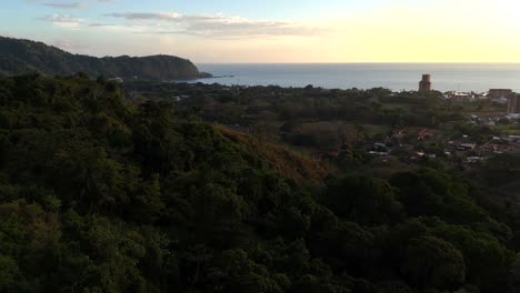 Drone-aerial-footage-of-Jaco-Costa-Rica-rainforest-coast-trees-jungle-Central-America