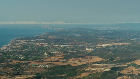 Gibraltar-rock-in-far-distance-and-panorama-of-Spain,-time-lapse