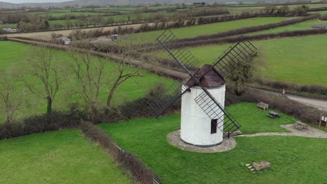 An-aerial-view-of-Ashton-Mill-in-Somerset-on-a-cloudy-day