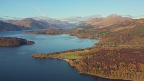 High-Views-Across-the-Lake-of-Loch-Lomond-and-The-Trossachs-National-Park-on-a-Warmly-Lit-Sunny-Autumn-Day-in-Scotland