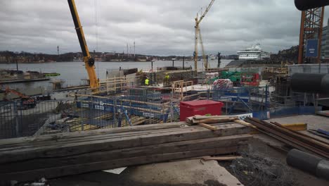 Construction-site-at-Slussen-in-Stockholm-on-cloudy-day