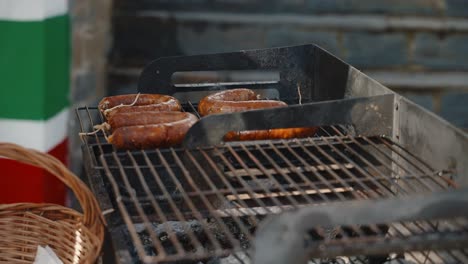 Juicy-Alheira-Sausages-Grilling-Over-Charcoal,-Portuguese-barbecue