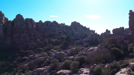 Aerial-right-tracking-shot-of-nature-reserve-at-El-Torcal-de-Antequera,-Malaga,-Andalusia,-Spain