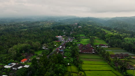 Indonesisches-Dorf,-Umgeben-Von-Reisfeldern-Und-Dschungel