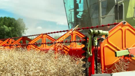 Farmer-On-Harvester-Machine-Cuts-Crop-In-Field