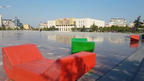 Tirana,-Albania,-National-History-Museum-and-Skanderberg-Square-on-Summer-Day