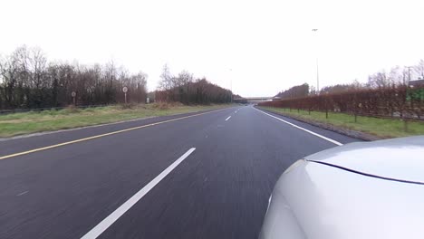 M6-highway-along-to-Moneycooly-west-of-Dublin-under-overcast-skies,-driving-timelapse