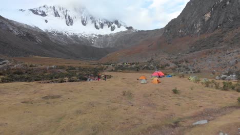 Santa-Cruz-trek-second-base-camping,-amazing-view-of-the-mountains-in-peru-the-andes