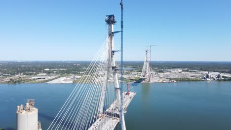 Gordie-Howe-international-bridge-being-built-over-Detroit-River,-connecting-the-US-and-Canada