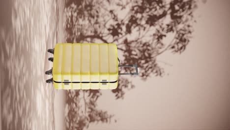 Vertikaler-Gepäck-Reisekoffer-Mit-Naturpflanze,-Baum,-Sommerbrise-Auf-Dem-Hintergrundkonzept-Von-Reiseurlaub-Und-Remote-Arbeits-Rendering-Animation