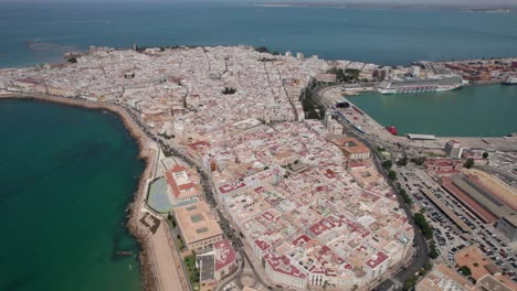 aerial-footage-sideways-panoramic-view-of-the-city-of-Cadiz-and-its-seaport-with-ancient-city