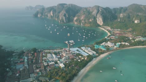Slow-motion-drone-footage-of-ships-off-the-coast-of-Phi-Phi-Islands-Thailand