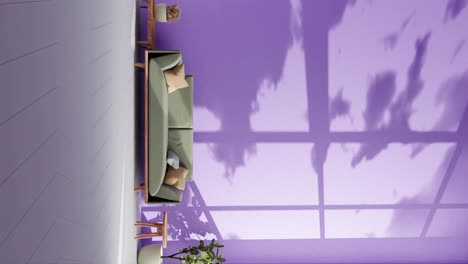 Modern-apartment-living-room-with-couch-and-shadows-of-clouds-moving-on-the-purple-wall-by-gently-summer-wind-breeze-rendering-animation-Architecture-interior-design-concept-vertical-Timelapse