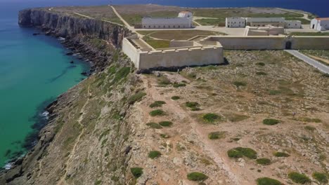 Aerial-drone-shot-of-the-castle-in-sagres,-algarve-in-portugal