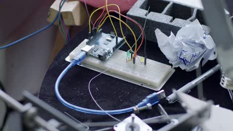 Close-up-of-electromechanical-circuit