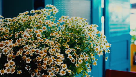Bouquet-of-flowers,-chrysanthemums,-white-flowers,-daisies-indoors-for-decoration