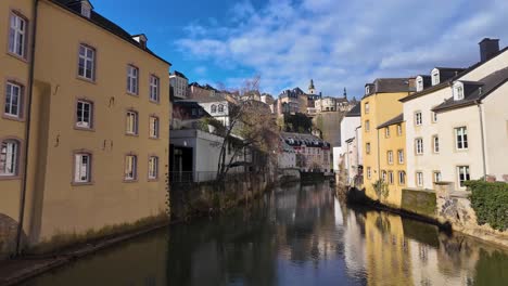 Footage-of-the-old-town-and-river-Alzette-in-Luxembourg-city
