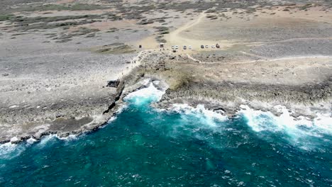 Shete-boka-national-park,-curacao-with-rough-waves-crashing,-aerial-view