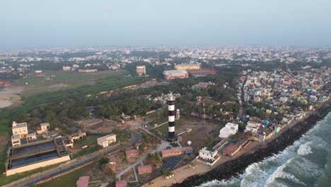 Aerial-footage-of-the-whole-Puducherry,-formerly-known-as-Pondicherry,-home-to-historic-buildings-and-is-one-of-the-oldest-French-colonies