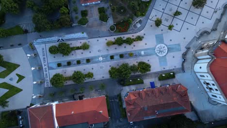 Top-down-view-Sameiro,-Bom-Jesus-Sancturay-and-Stairwell-reaveal-of-Braga-city-in-northern-portugal,-aerial-shot