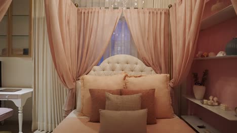 Pink-Bedroom---Interior-Of-A-Teen-Bedroom-With-Pink-Curtains-And-Walls